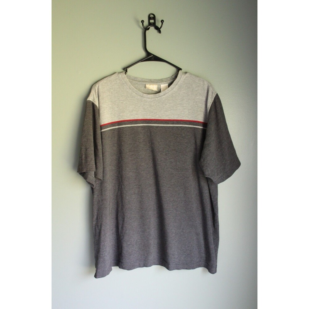 Vintage CRB Khakis Mens Large Colorblock Tee Gray Charcoal Red Stripe